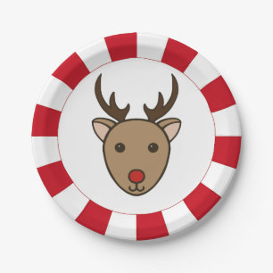Peppermint Christmas Reindeer Party Paper Plates