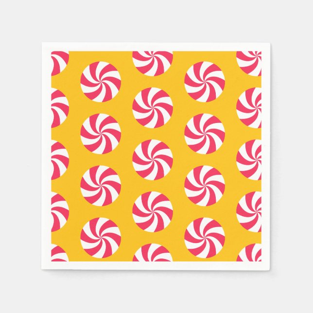 Peppermint Christmas Yellow Orange Napkin (Front)