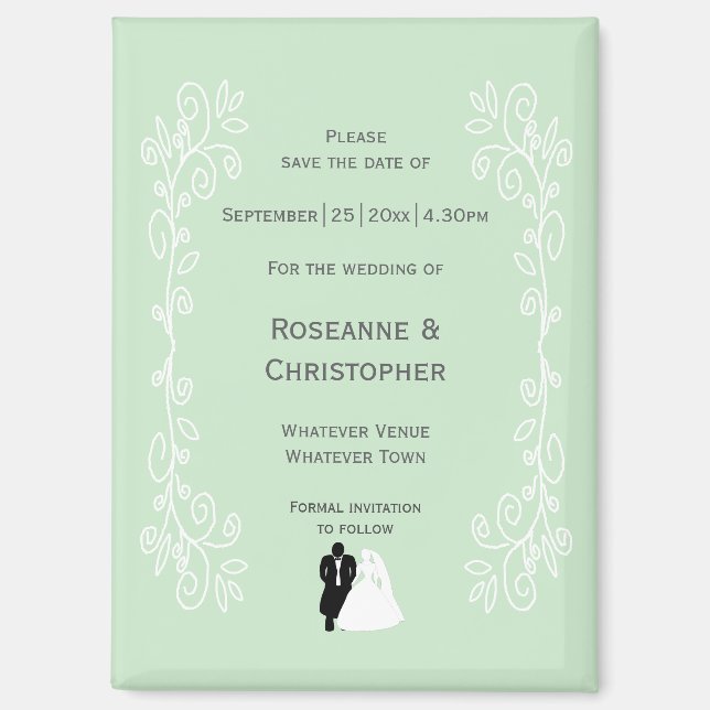 Peppermint Coloured Bride And Groom Design Wedding Magnet (Front)