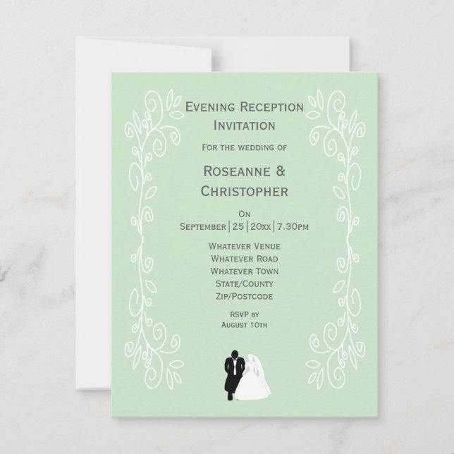 Peppermint Coloured Bride And Groom Design Wedding RSVP Card (Front)