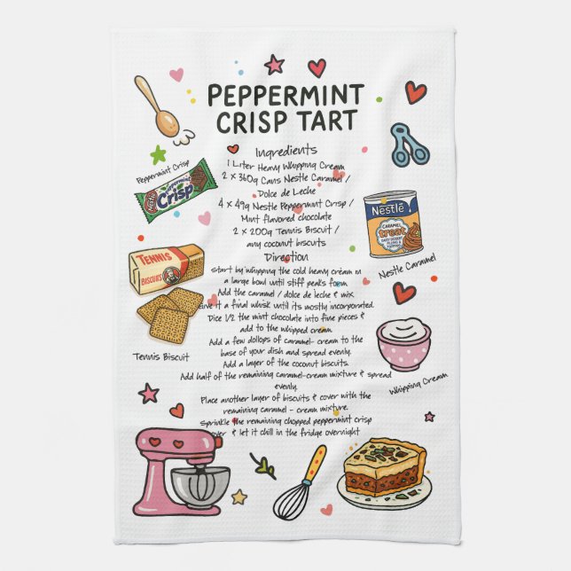 Peppermint Crisp Tart Recipe Illustrated Dishtowel Tea Towel (Vertical)