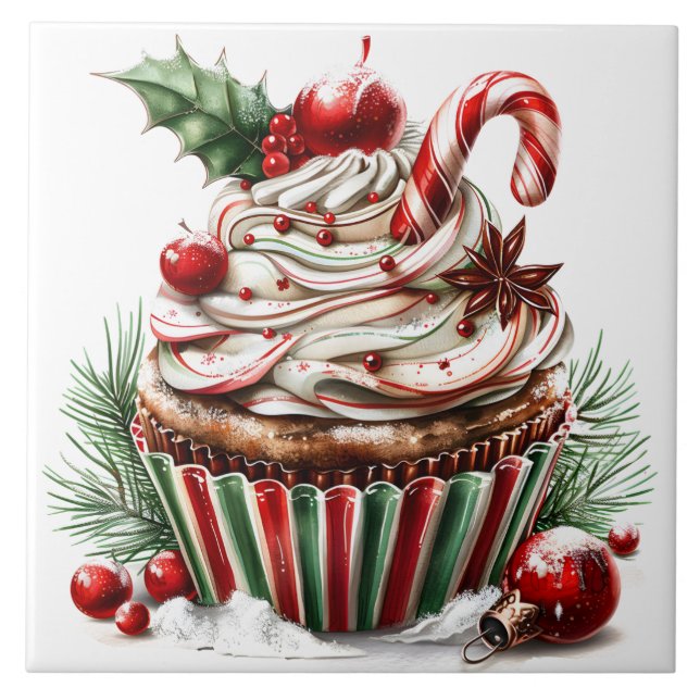 Peppermint Cupcakes Ceramic Tile (Front)