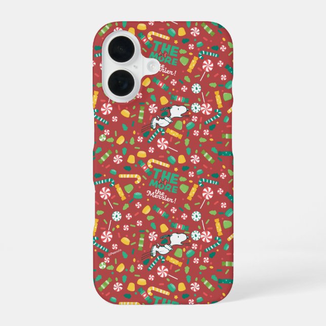 Peppermint Dreams Snoopy Candy Pattern iPhone 16 Case (Back)