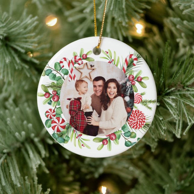 Peppermint Elegance Ceramic Ornament (Tree)