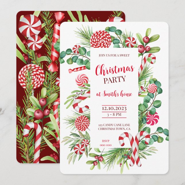 Peppermint Elegance Invitation (Front/Back)