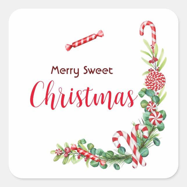 Peppermint Elegance Square Sticker (Front)