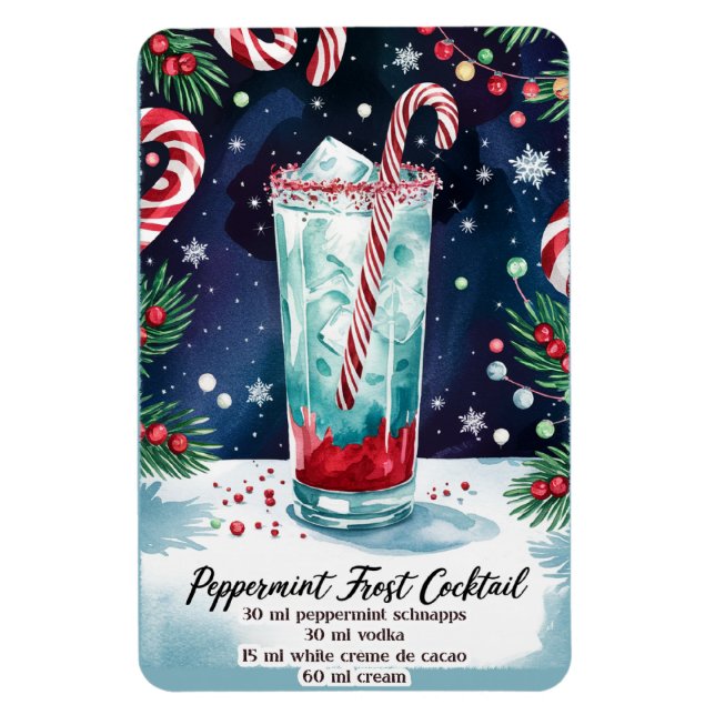 Peppermint Frost Holiday Cocktail Recipe Magnet (Vertical)