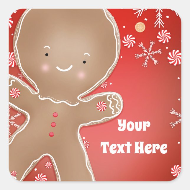 Peppermint Gingerbread Man Holiday Birthday Party Square Sticker (Front)