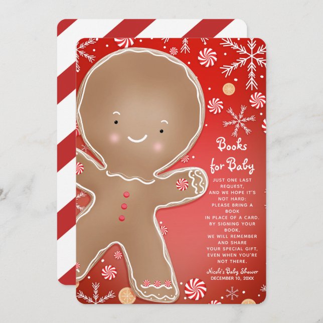 Peppermint Gingerbread Man Holiday Book Request Invitation (Front/Back)