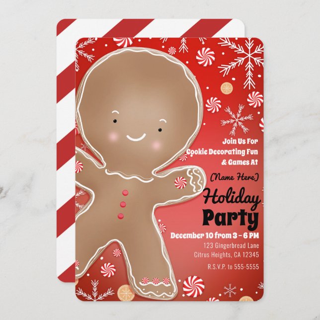 Peppermint Gingerbread Man Winter Holiday Party Invitation (Front/Back)