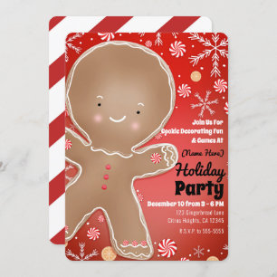 Peppermint Gingerbread Man Winter Holiday Party Invitation