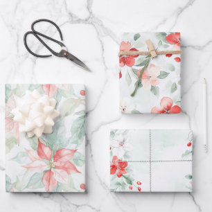 Peppermint Green Red Floral Birthday Wrapping Paper Sheet