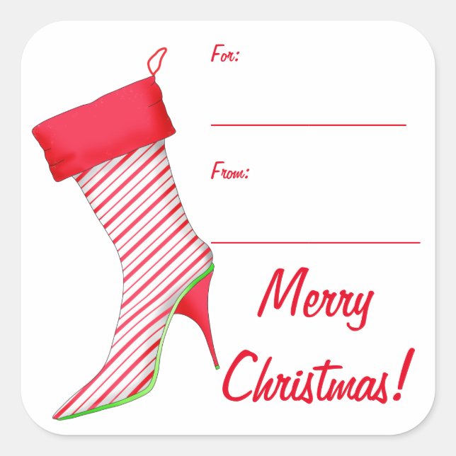 Peppermint High Heel Boot Stocking Art Gift Label (Front)