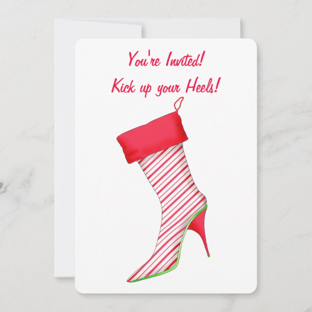 Peppermint High Heel Stocking Christmas Invitation (Front)