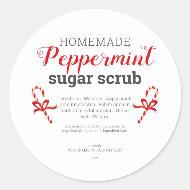Peppermint Homemade Sugar Scrub Editable Classic Round Sticker (Front)