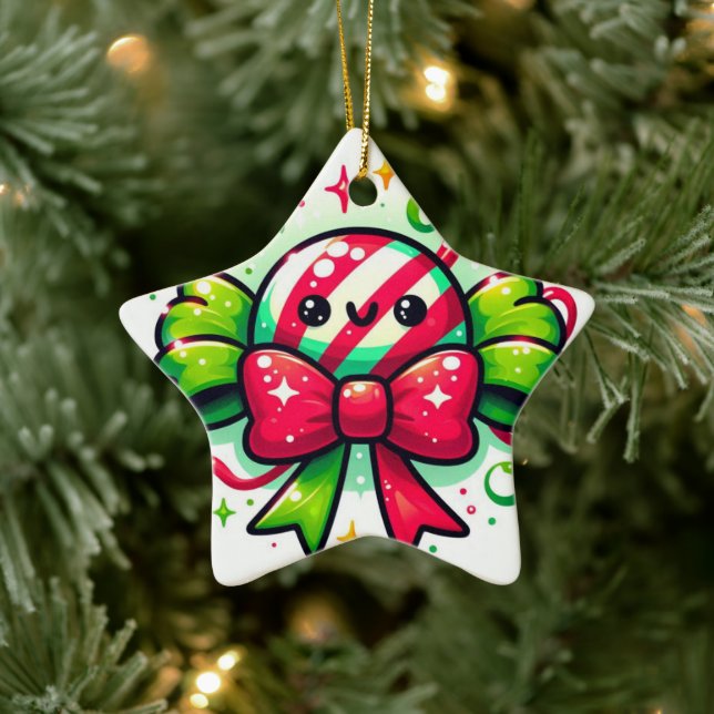 Peppermint Joy: Holiday Candy Character Ceramic Ornament (Tree)