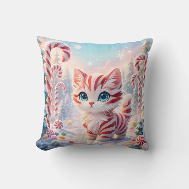 Peppermint Kitten - Candy Cane Forest Pillow (Front)