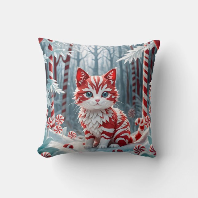 Peppermint Kitten - Candy Cane Forest Pillow (Front)