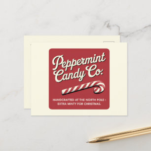 Peppermint North pole candy add message Holiday Postcard