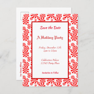 Peppermint Pattern Holiday Editable Save the Date Postcard