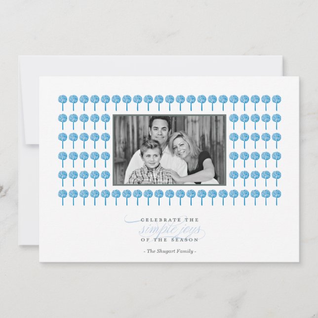 Peppermint Peacock Pattern Holiday Photo Card (Front)