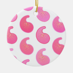 Peppermint pink paisley on white ceramic ornament