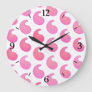 Peppermint pink paisley on white large clock