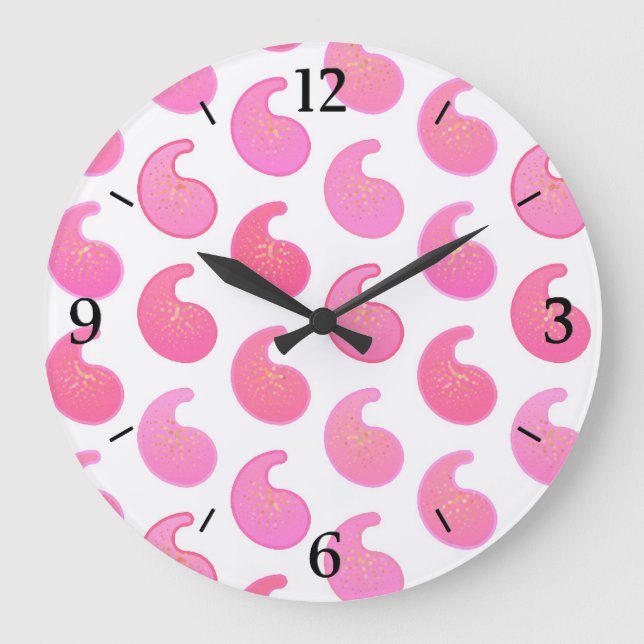Peppermint pink paisley on white large clock (Front)