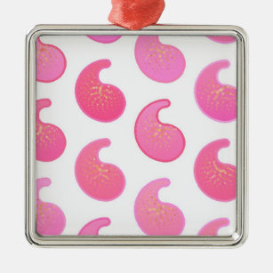 Peppermint pink paisley on white metal ornament