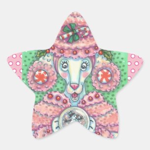 PEPPERMINT PINK POODLE CHRISTMAS DOG STICKERS Star
