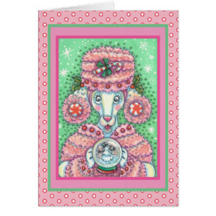 PEPPERMINT PINK POODLE CHRISTMAS GREETING CARD V