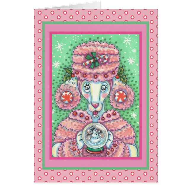PEPPERMINT PINK POODLE CHRISTMAS GREETING CARD V (Front)