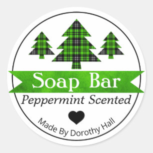 Peppermint Plaid Christmas Tree Soap Bar Labels