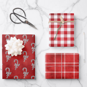Peppermint Plaid Holiday Wrapping Paper Sheets