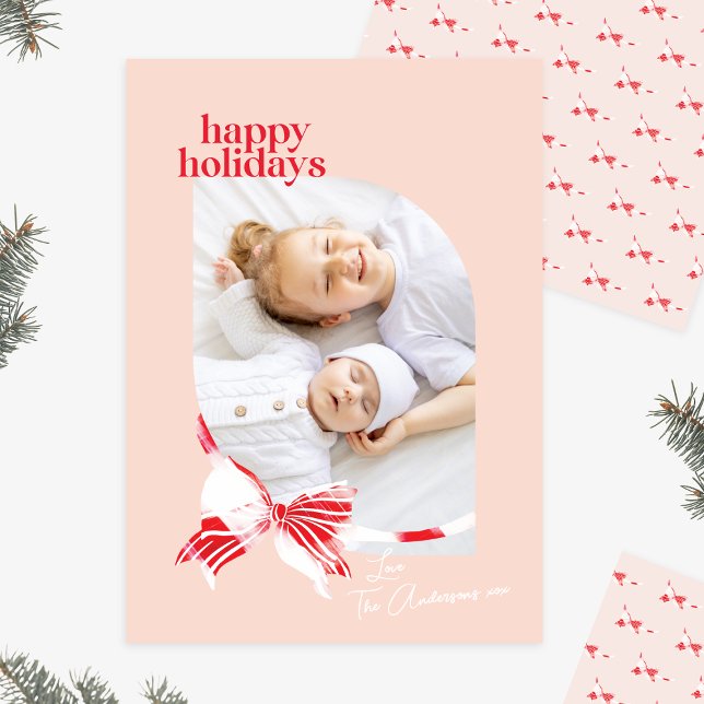 Peppermint Plaid Tied With Bow Photo Holiday Card (Creator Uploaded)