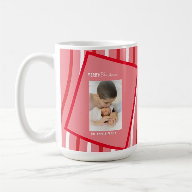 Peppermint Rainbow Christmas Pink Photo   Coffee Mug (Left)