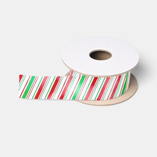 Peppermint Red-Green Stripe Satin Ribbon (Spool)