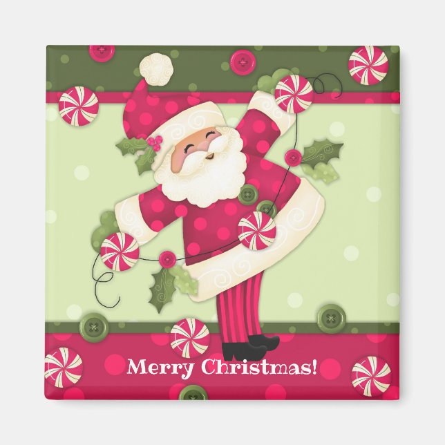 Peppermint Santa  Custom 2"x2" Square Magnet (Front)