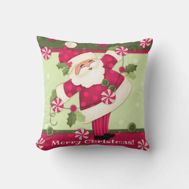 Peppermint Santa Custom Throw Pillow (Front)