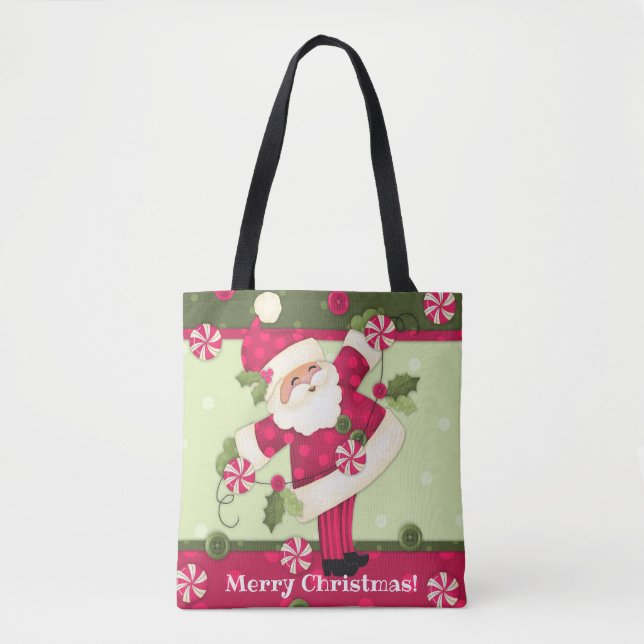 Peppermint Santa Custom Tote Bag (Front)