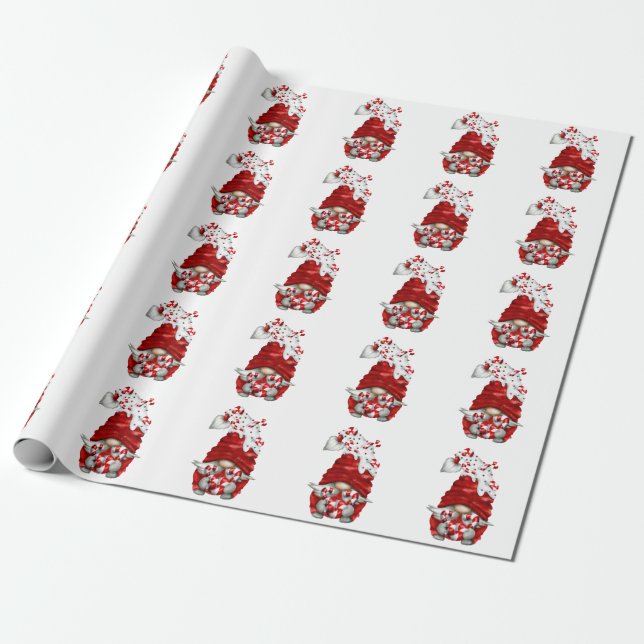 Peppermint Scandinavian Gnome Christmas Wrapping Paper (Unrolled)