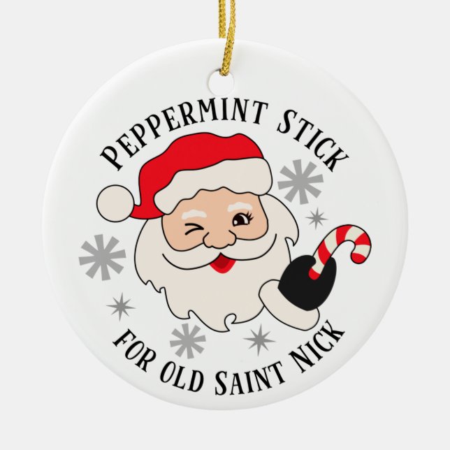 Peppermint Stick for Old Saint Nick Ceramic Ornament (Front)