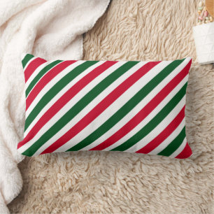 Peppermint Stick Stripes in Red, Green, and White Lumbar Cushion