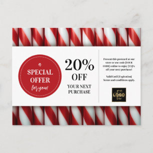 Peppermint Sticks Christmas Custom Coupon Discount Postcard