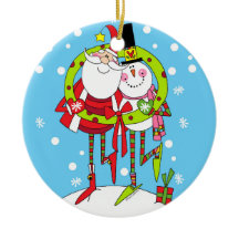 Peppermint Stix Santa and Snowman Ornament