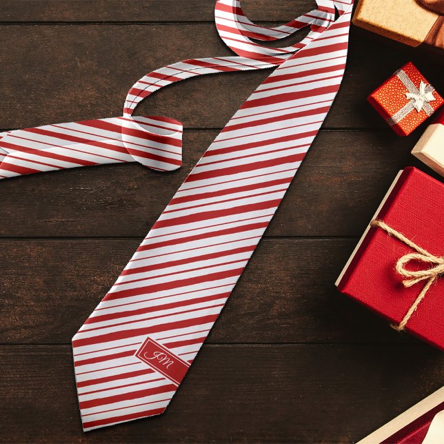 Peppermint Stripe Classic Fun Initials Christmas Tie (Creator Uploaded)
