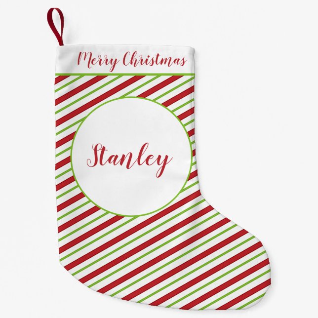 Peppermint stripes personalized   small christmas stocking (Front)