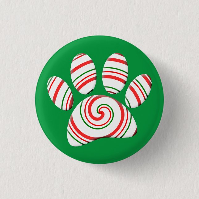 Peppermint Swirl Dog Paw In Red Green White 3 Cm Round Badge (Front)