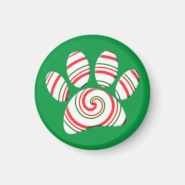 Peppermint Swirl Dog Paw In Red Green White Magnet (Front)