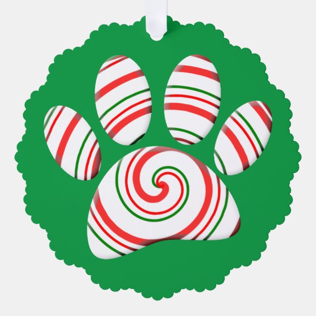 Peppermint Swirl Dog Paw In Red Green White Tree Decoration Card (Front)